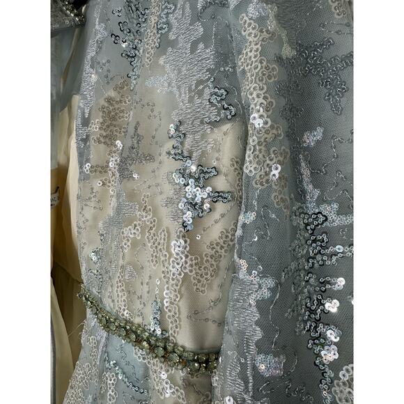 MAC DUGGAL Platinum Sequined 3/4 Sleeve Knee-Length Ball Gown 12460 Size 8 - Picture 9 of 11